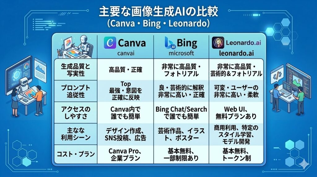 画像生成AICanva・Bing・Leonardoの比較